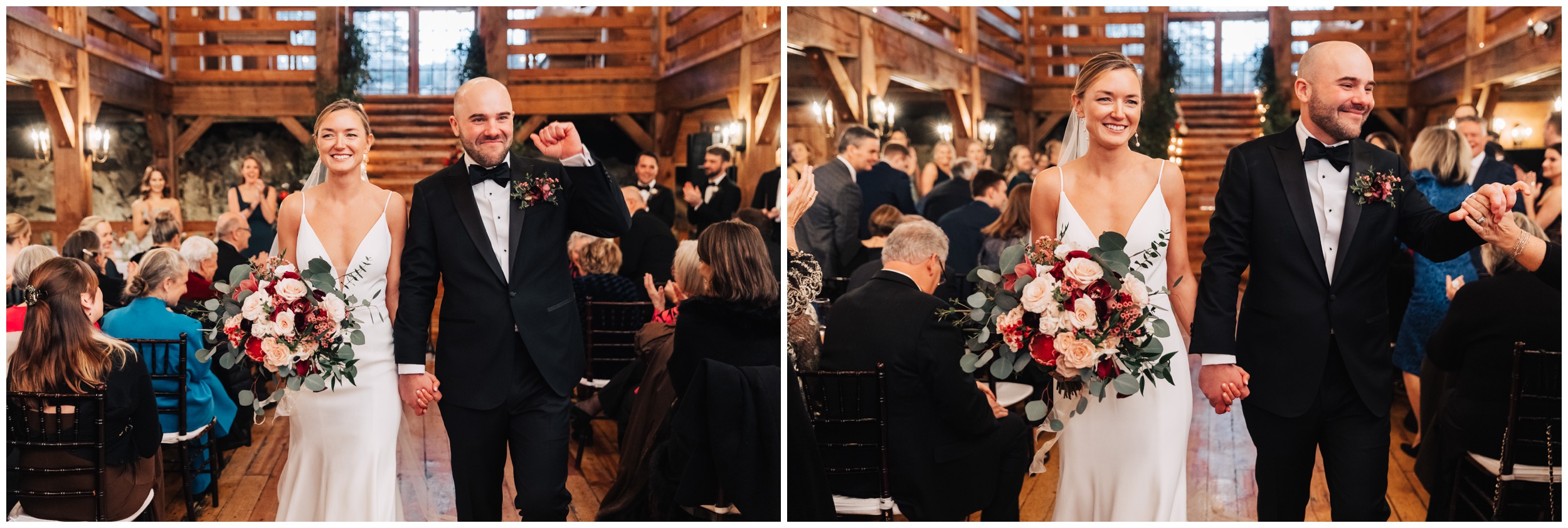 bride and groom walk down the aisle at red lion inn cohasset ma